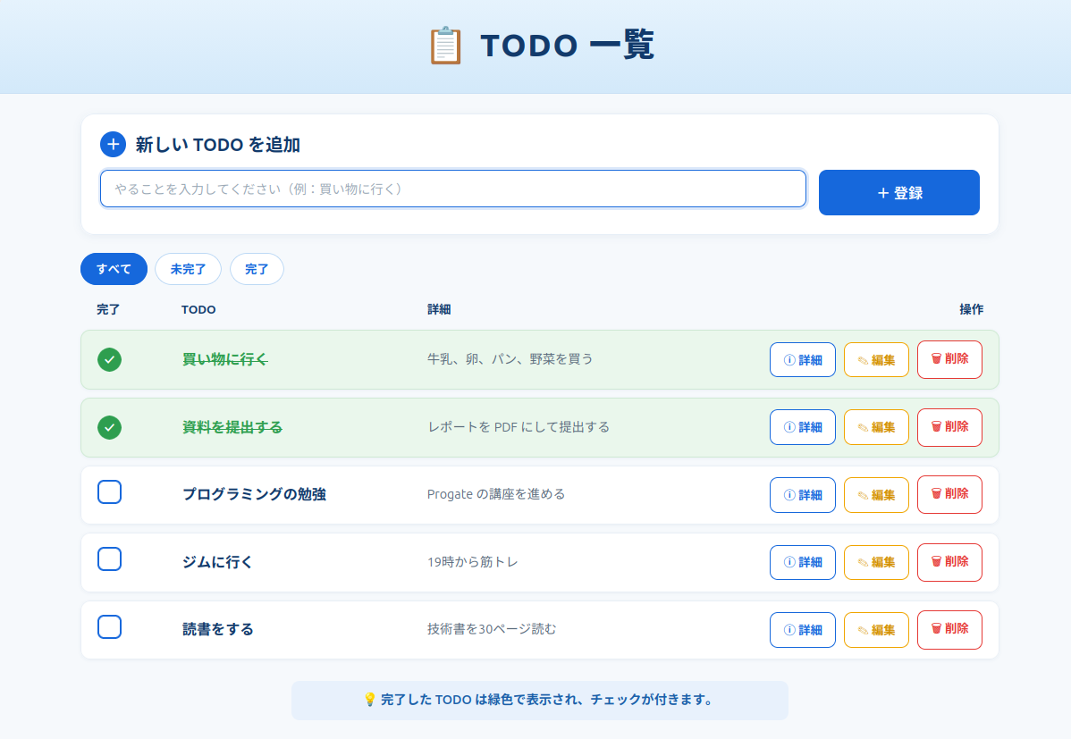 題材:TODO 管理アプリ